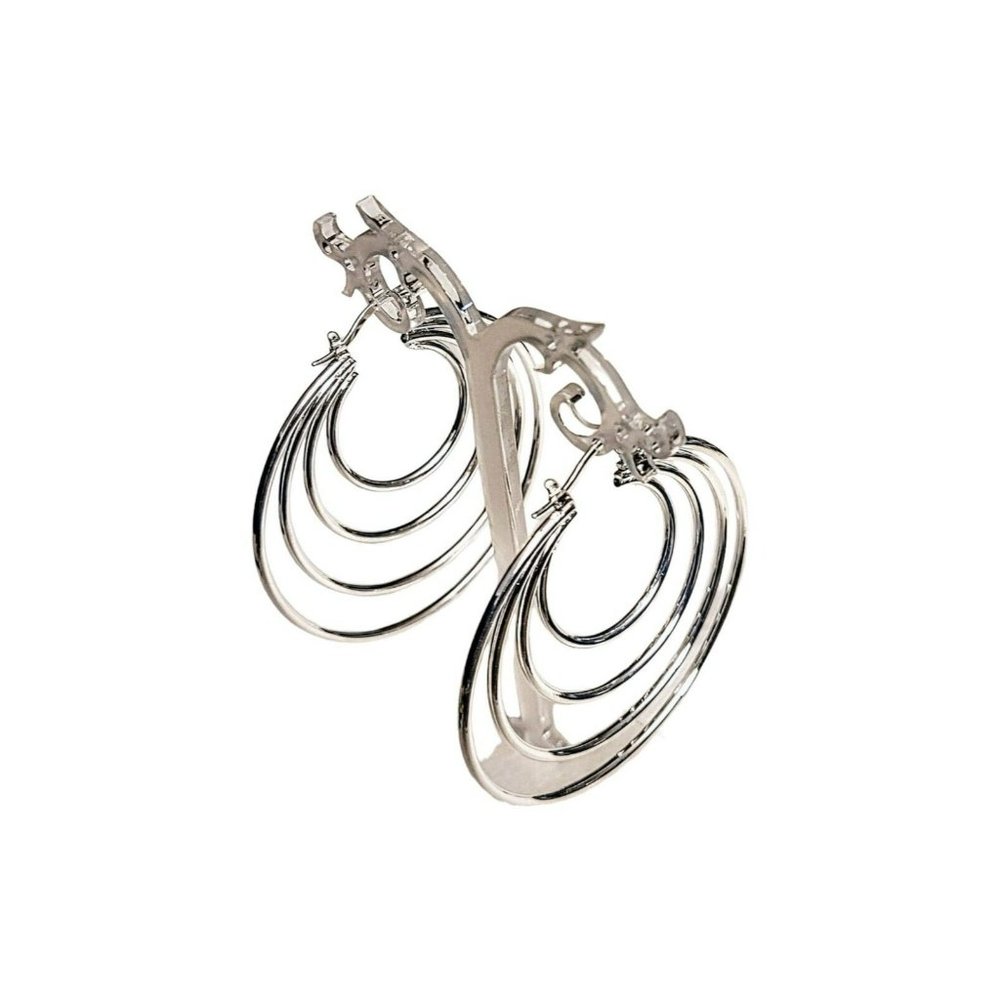 Women's/Teen Silver Tone Exaggerated 4 Hoop Earrings Bold Statement Gft Nightout - Picture 4 of 5
